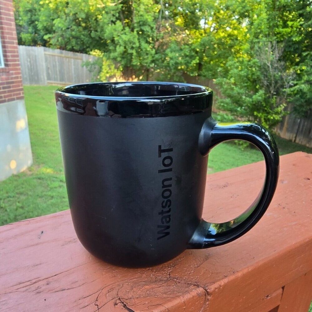 IBM‎ Watson IoT Mug Advertising Promo Employee Cup Black on Black Rounded Rare